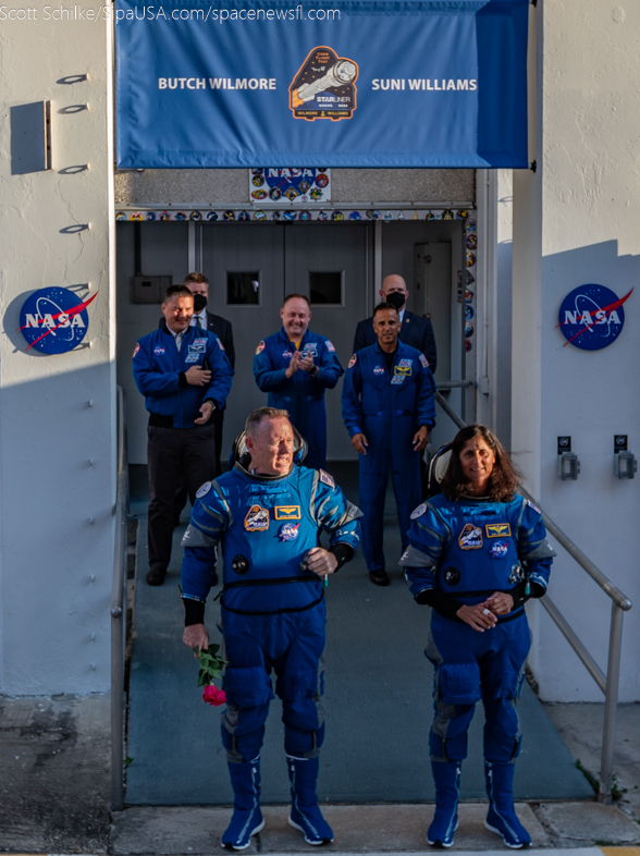7:00 PM CFT NASA Boeing ULA Crew Walkout From the Neil Armstorn O&C Bldg. Before It Was Scrubbed