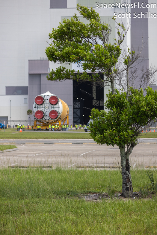 The NASA Artemis 2 Core Stage With 4 RS25 Engines Offload From Pegasus Barge