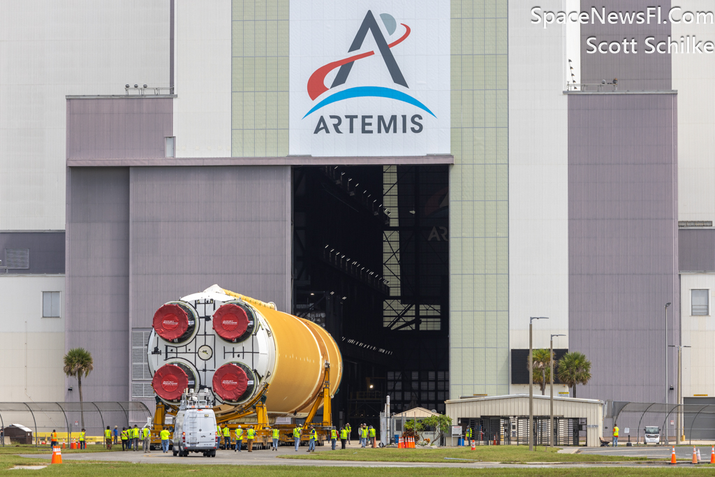 The NASA Artemis 2 Core Stage With 4 RS25 Engines Offload From Pegasus Barge