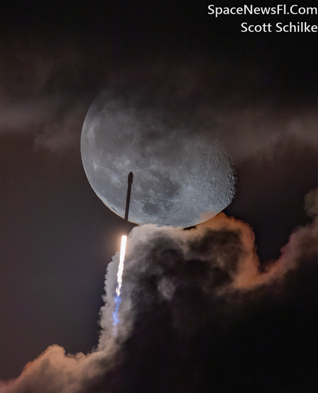 30 Seconds After Liftoff SpaceX Falcon 9 Begins A Lunar Transit Between The Clouds