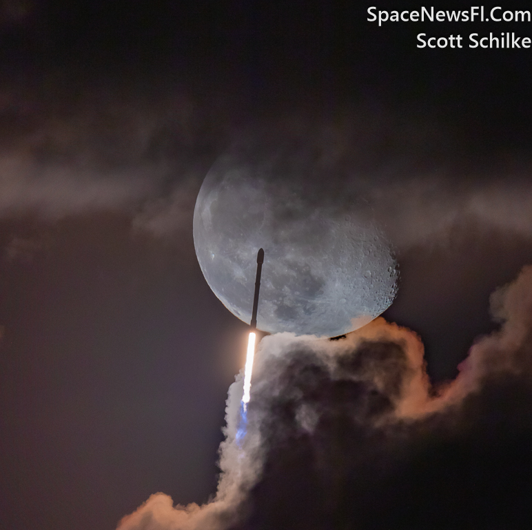  2nd Photo 30 Seconds After Liftoff SpaceX Falcon 9 Begins A Lunar Transit Between The Clouds