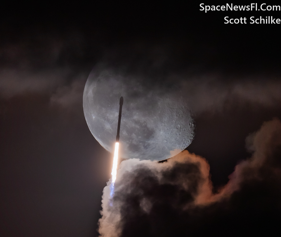 3rd Photo 30 Seconds After Liftoff SpaceX Falcon 9 Begins A Lunar Transit Between The Clouds
