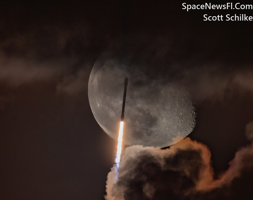 4th Photo 30 Seconds After Liftoff SpaceX Falcon 9 Begins A Lunar Transit Between The Clouds